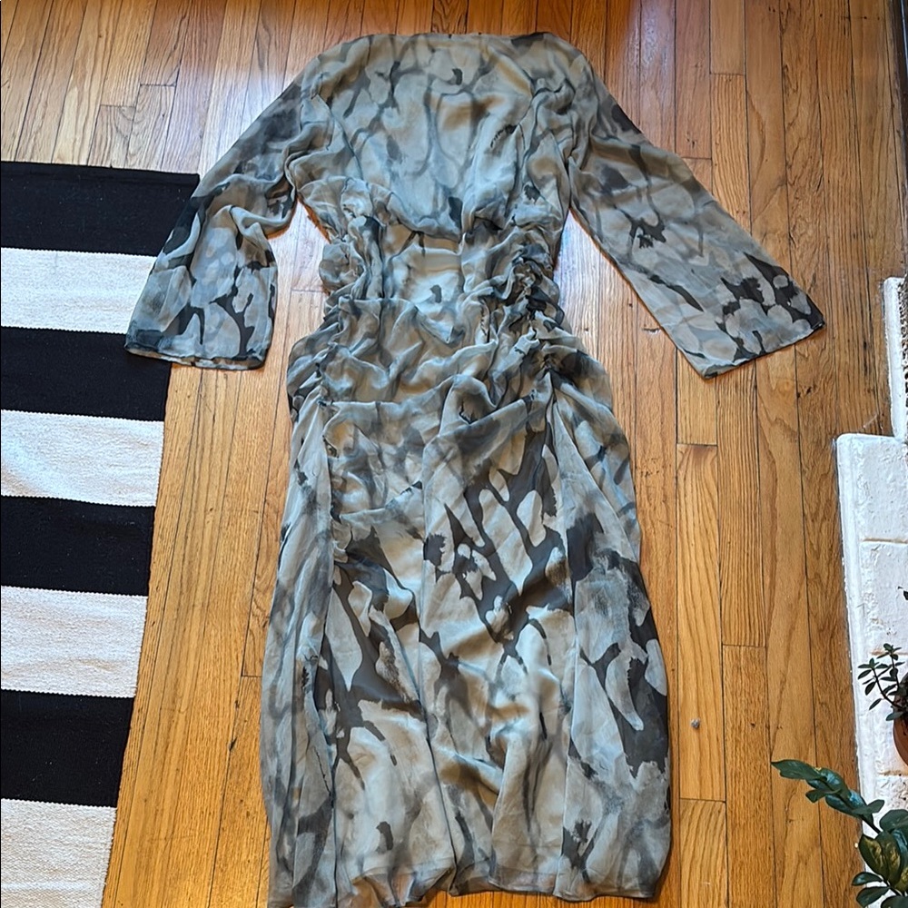 ASOS Sheer Ruched Waist Long Sleeve Dress Size 14